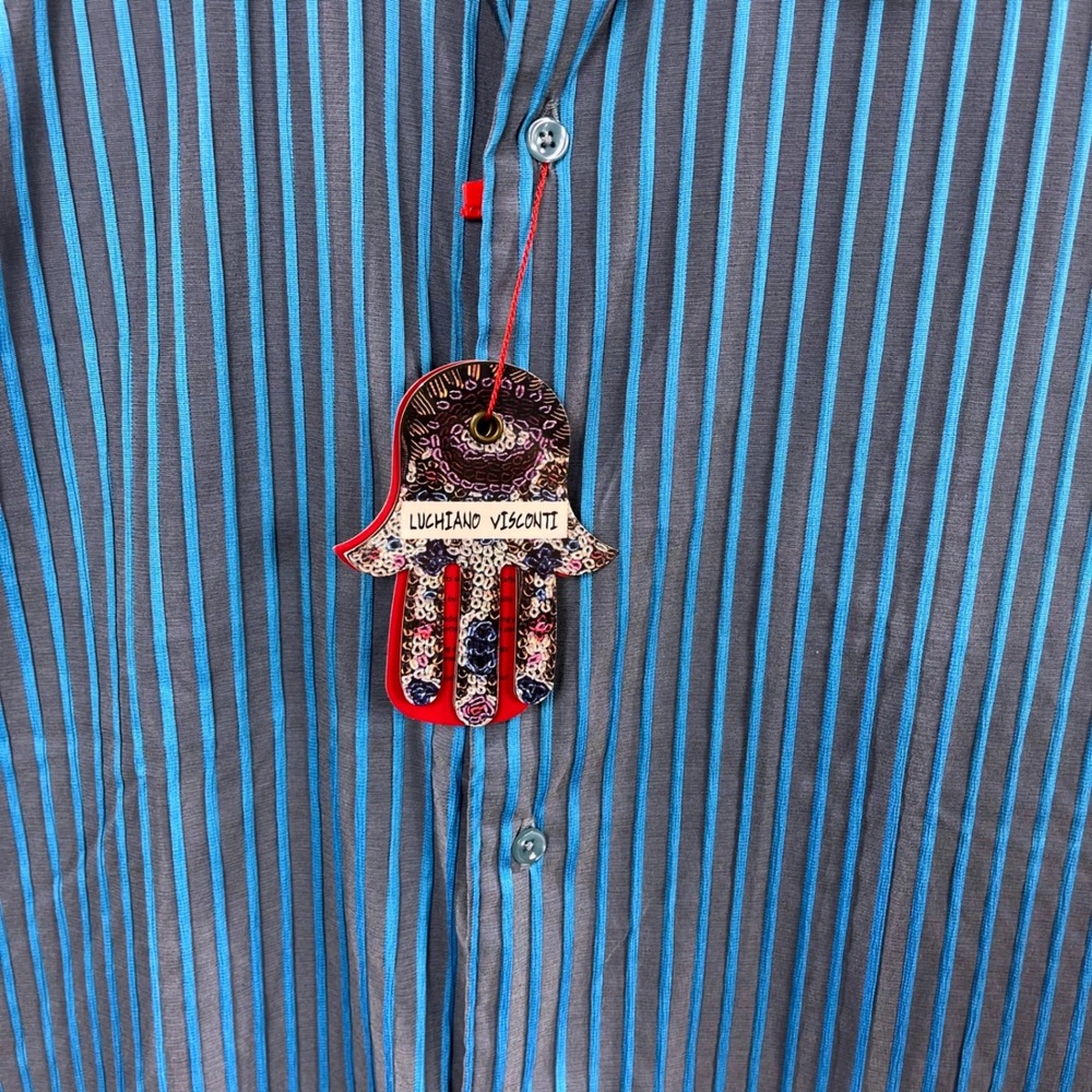 Luchiano Visconti Shirt Men's XXL Button Down Striped Paisley Flip Cuff NWT - Picture 5 of 11